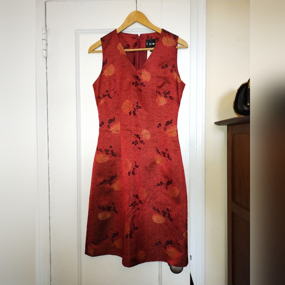 ICB Japan red floral brocade dress size 4 made in Japan